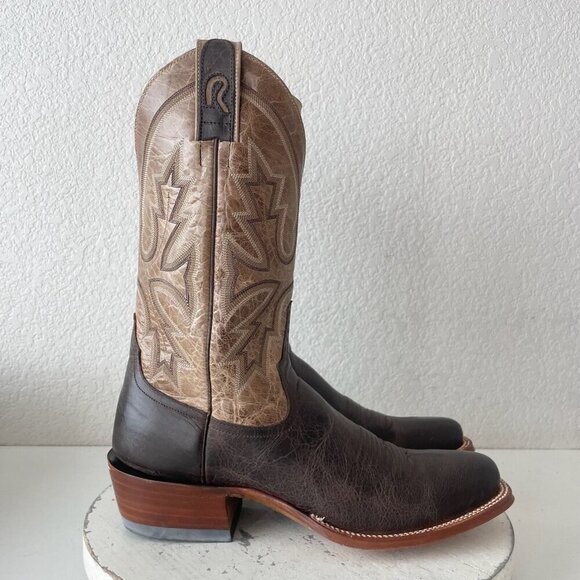 Rod Patrick Mens Cowboy Boots 8.5A Antique Mocha Bison Brown Western Blunt Toe - Picture 2 of 13